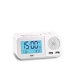 ADE CK1708 Digitaler Radiowecker mit Funkuhr, 2 Weckzeiten, Snooze, LCD-Display, Thermometer, Hygrometer, UKW Radio und Kalender, Inoxidable, Weiß