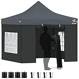 VOUNOT Pavillon 3x3m Wasserdicht Stabil Winterfest, Pop Up Faltpavillon mit 4 Seitenteilen und 4 Sandsäcke, Party Pavillon Faltbar Gartenzelt Partyzelt, G