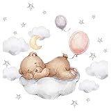 Little Deco Wandsticker Teddybär auf der Wolke Wandtattoo für Babyzimmer Bär Sterne Mond Kinderzimmer Wandaufkleber DL832-2