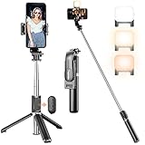 Selfie Stick Stativ mit Licht, Tupwoon Selfie Stange mit Fernbedienung, Mini Selfiestick Handy Stativ Kompatibel iPhone Android Samsung 4.0-6.7 Zoll Smartphones