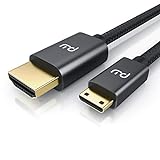 CSL - 4k Mini HDMI auf HDMI Kabel 1m – HDMI 2.0 a/b Typ C auf Typ A - Nylon Brading – 3840 x 2160@60 Hz – Knickschutz – HDR - ARC - 3-Fach geschirmt – vergoldete Stecker