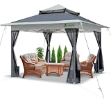 VOUNOT Pavillon Faltbar 3,6x3,6m, Pop Up Partyzelt mit Mesh Sides & Doppeldach, Faltpavillon Stabil mit Bein Gewichte & Roller Bag, Gartenpavillon Gartenzelt G