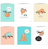 12 bunte und fröhliche Faultier Geburtstagskarten für Kinder inkl. 12 Umschläge aus recyceltem Papier