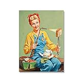 Shmjql Vintage Cheese Sandwich Toast Poster Frau Küche Pin Up Girl Retro Wandkunst Leinwand Gemälde Bilder Restaurant Dekoration - 40 x 60 cm x 1 cm ohne Rahmen
