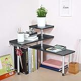 Jolitac Eckregal Küchen-Eckregal Regal Küchenregal Gewürzregal Kräuterregal Tellerregal Küchengestell Tisch Organizer 3 Ebenen aus Bambus mit Haken, für Küche Büro Wohnzimmer Arbeitszimmer (Schwarz)