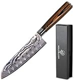 Wolfblood Damastmesser Santoku Messer XL(30cm) Profi-Kochmesser aus echtem 67 Lagen Damaststahl I Damast-Küchenmesser Santokumesser mit Holzgriff Geschenkbox und Kling