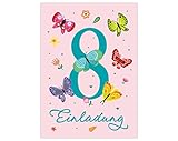 12 Einladungskarten zum 8. Kindergeburtstag achte Geburtstag Mädchen Schmetterlinge