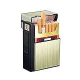 Zigarettenetui mit USB-Feuerzeug, 2 in 1, für 20 Zigaretten, King Size, regulär, teilbar, tragbar, wiederaufladbar, winddicht, elektrisches Feuerzeug ohne Flamme, goldfarben,