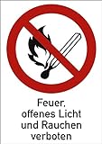 Schild Feuer, offenes Licht und Rauchen verboten gemäß ASR A1.3/ DIN 7010 Alu 185 x 131 mm (Brandgefahr, Kombischild) wetterfest