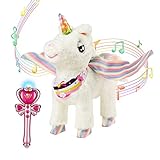 ZhanXiang Einhorn Plüsch Elektronisches Haustier Spielzeug,Zauberstab Fernbedienung Haustier Spielzeug, farbiges, gehen,Licht Musikwiedergabe für Mädchen von 3-8 Jahren