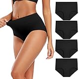 Molasus Women's Soft Cotton Underwear Briefs High Waisted Postpartum Panties Ladies Full Coverage Plus Size Underpants Black,Size 9