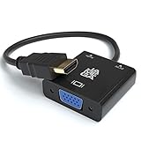 JAMEGA – HDMI auf VGA Adapter Aktive 1080P HDTV Audio Übertragung Konverter-Kabel| 3,5mm Audioanschluss und Micro USB Anschluss | HDMI Buchse zu VGA Stecker für PC, Laptop, Monitor, Beamer UVM.