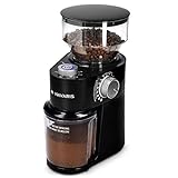 Navaris Elektrische Kaffeemühle mit Edelstahl Scheibenmahlwerk - 200W - für bis zu 14 Tassen Kaffee - 18 Mahlgrade - Kaffee Mühle Schwarz