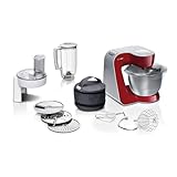 Bosch Küchenmaschine MUM5 CreationLine MUM58720,Edelstahl-Schüssel 3,9 L, Mixer 1,25 L, Planetenrührwerk,Knethaken,Schlag,Rührbesen, Durchlaufschnitzler, 3 Scheiben, 1000 W, Dunkelrot/Silb