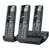 Gigaset Comfort 520A Trio - 3 Schnurlose DECT-Telefone mit Anrufbeantworter- Elegantes Design - Beste Audioqualität mit Freisprechfunktion - Anrufschutz - Adressbuch mit 200 Kontakten, Titan-schwarz