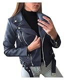 Winterjacke Damen Schwarz Lederhemd PU Bluse Langarm Kunstleder Tops Casual Slim Fit Büro Bluse Jacke Streetwear Strickjacken Cardig