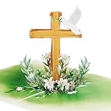 BETESSIN 3D Pop-Up Karte Kommunion - Kommunionskarte mit Kreuz und Blumen Design - Konfirmation Karte mit Umschlag - Glückwunschkarte für Kommunion, Konfirmation, Firmung, T