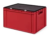 Transport-Stapelbox/Lagerbehälter rot, mit schwarzem Verschlußdeckel, 600x400x320 mm (LxBxH)