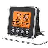 Aoresac Digitales Fleischthermometer Bratenthermometer BBQ Grillthermometer mit Timer, Alert 0 °C bis 300 °C (Timer bis 99:59)