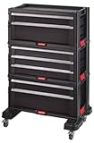 KETER Trolley Modul mit 7 Schubladen – Werkstattwagen für kleine und große Werkzeuge – Abnehmbare Lenkrollen mit Bremsen, 60 x 37,8 x 83,2 cm, Schwarz, mit Kleinteileorganizer, mobile Werk