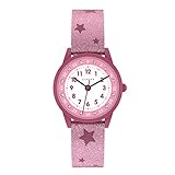 Cander Berlin MNA 1630 S Kinderarmbanduhr Armbanduhr für Mädchen 3 ATM wasserdicht Lernuhr analog Glitzer rosa pink Sterne Kinder