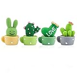 BETESSIN 4Pcs Auto Deko Klein Künstliche Kaktus Dekoration ABS Wackelfigur Künstlich Topfpflanzen Auto Innenraum Verzierung für Auto Armaturenbrett Computer Tisch Büro W