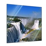Bilderdepot24 Glasbild - Iguazu Wasserfälle mit Regenbogen - 20 x 20 cm - Deko Glas - Wandbild aus Glas - Bild auf Glas - moderne Glasbilder - Glasfoto - Echtglas - kein Acryl - Handmade