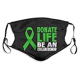 Donate Life Be An Organ Spender Gesichtsmaske Wiederverwendbar, Waschbar, Staubdicht Mit Filtern Halstuch, Bandanas Für Erwachsene Reisen Outdoor Sturmhaube Schwarz