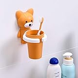Ubrand Zahnbürstenhalter für Kinder, gelb, Cartoon-Fuchs, mit Saugnapf, Wandbehang, Organizer für Zahnpasta-U