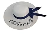 BLUSUPERSHOP Hut mit Amalfi-Druck, weiß, für Damen, elegant, Krempe, Breite Krempe, 13 cm, Durchmesser 43 cm, hergestellt in Italien, Schwarz , Einheitsgröße