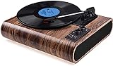 Plattenspieler, Vintage Plattenspieler Bluetooth Vinyl Player LP Plattenspieler mit 3 Geschwindigkeiten 33/45/78 U/min und eingebauten 2 Stereo-Lautsprechern, Aux-In & Cinch-Ausgang, Naturholz