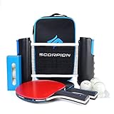 Scorpion Tischtennis-Set, 2 Schläger, 1 einziehbares Tischtennisnetz, 6 Tischtennisbälle und stilvolle Aufbewahrungskoffer, tragbares Tischtennis-Set
