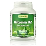 Vitamin B2 (Riboflavin), 250 mg, hochdosiert, 180 Vegi-Kapseln – für Energie und starke Nerven. Wichtiger Beauty-Faktor für die Haut. OHNE künstliche Zusätze. Ohne Gentechnik. Vegan.