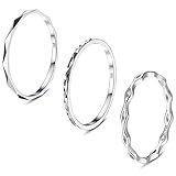 Krfy 3 Stück Ringe für Damen Herren 925 Sterling Silber Stapelbare Einfaches Band Knöchel Ringe 18 Karat Weißgold Plattiert Ehering Diamantschliff Ringe 49.3MM-62.1MM