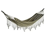 KSD Outdoor Hängematte 100x200cm Baumwollmix mit Fransen - Hammock Hamak - Traumschaukel bis 110kg Camping und Garten - für Wintergarten Balkon Terasse - Dunkelgrü