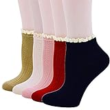 Fitu Damen Vintage Kleid Socken Rüschen Rüschen Süße Rayon Spitzenbesatz Socken 5 Paar Pack in Geschenkbox - - Einheitsgröße