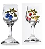 Kisslinger Likörglas 2er Set hochwertig Obst verschiedene Motive handbemalt 25ml Höhe 9cm (Pflaume) Schnapsglas