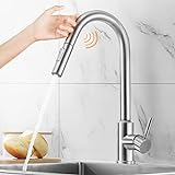 Touch Sensor Wasserhahn Küche Ausziehbarer 60 cm, 360° Drehbar Küchenarmatur mit Brause, Edelstahl Armatur Küche mit Einhand-Spültischbatterie 2 Strahlarten, Gebürsteter