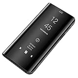 Bakicey Galaxy S7 Edge Hülle, Galaxy S7 Leder Handyhülle Spiegel Schutzhülle Flip Tasche Case Cover für Samsung S7 Edge Stand Feature etui Bumper handyhuelle Hülle (Schwarz, S7)
