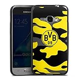 DeinDesign Slim Case extra dünn kompatibel mit Samsung Galaxy J1 (2016) Silikon Handyhülle schwarz Hülle BVB Borussia Dortmund Fanartikel