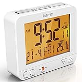 Hama Funk-Wecker Digital RC550 (Funkuhr mit Nachlicht, Digitalwecker mit Temperatur- und Datumsanzeige, Speed-Alarm, inkl. Batterie) weiß, 12.50 x 09.00 x 04.80 cm