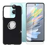 BUNALFaa für ZTE Blade V60 Smart (6.60') Handyhülle + Gehärtetes Glas, Silikon Hülle rutschfeste Stoßfest Sturzsichere Schutzhülle Weich Case mit Handy Ring Handyhalter Fingerhalter 360° - Schw