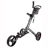 Golf Push Cart Lightweight Aluminum Collapsible Golf Pull Cart 3 Wheels Push Pull Golf Cart Trolley with Foot Brake Umbrella Cup Holder Adjustable Handle