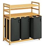 AdelDream Wäschekorb 150L 3 Fächer 2 Regale ausziehbarer und abnehmbarer Wäschesack Wäschesammler Bambusrahmen Wäscheboxen laundry baskets Wäschesortierer Bamb