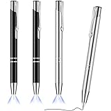 4 Stücke Beleuchteter Spitze Stift Kugelschreiber mit Licht Taschenlampe LED Lichtstift LED Taschenlampe Leuchtstift zum Schreiben im Dunkeln (Schwarz und Silber)