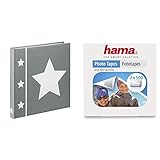 Hama Fotoalbum „Skies“ (Jumbo Album mit 60 Seiten, Fotobuch für 240 Fotos im Format 10x15, Stern Motiv, 30x30) grau & Fototapes 1.000 Stück (doppelseitig selbstklebende Klebepads, eckig) weiß