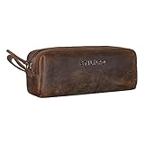 STILORD 'Linus' Etui Leder Vintage Herren Damen Stifteetui Lederetui Federmappe quadratisch Stiftetasche Büffelleder, Farbe:Zamora - b