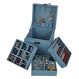 Bract Jewelry Box Damen Schmuckkästchen Schmuckschatulle mit Drei Ebenen Lagerung Abschließbare Aufbewahrungsbox Abnehmbarer Koffer für Ring Armband Halskette Ohrring
