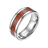 Mabohity Ring Heren 8MM Titan-Ring mit Holz Echtholz Titanium Ehering Verlobungsring Freundschaftsring Hochzeitsband Bandring, Silber, Größe 60