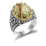 925 Sterling Silber Herren Ringe Oval Türkis Stein & Rot Zirkon Ring für Herren Vintage Antik Silber Türkisch Modeschmuck Geschenk,11